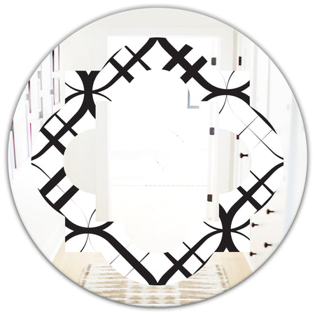 Monochrome Geometric Pattern III - Modern Round or Oval Wall Mirror - Quatrefoil