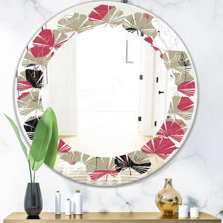 Folk flowers hand drawn pattern - Modern Round or Oval Wall Mirror - Leaves