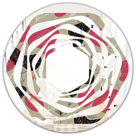 Folk flowers hand drawn pattern - Modern Round or Oval Wall Mirror - Whirl