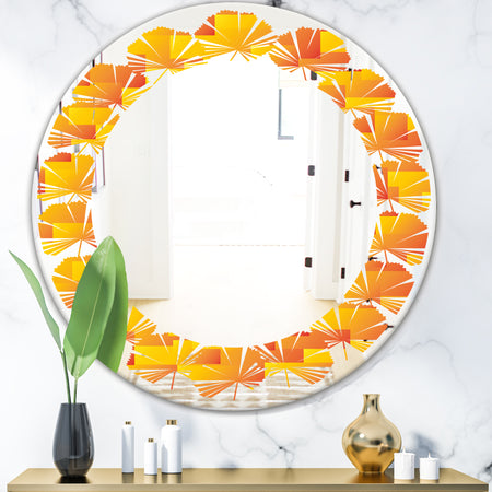 Retro Square Design VIII - Modern Round or Oval Wall Mirror - Leaves