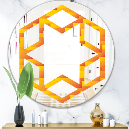 Retro Square Design VIII - Modern Round or Oval Wall Mirror - Hexagon Star