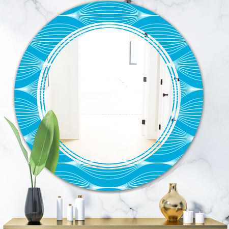 Light Blue Wave pattern - Modern Round or Oval Wall Mirror - Triple C