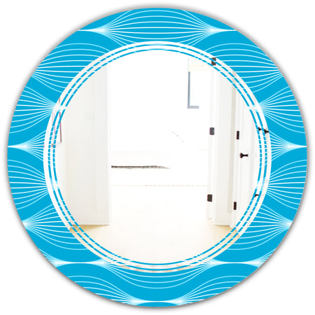 Light Blue Wave pattern - Modern Round or Oval Wall Mirror - Triple C