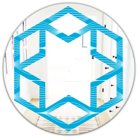Light Blue Wave pattern - Modern Round or Oval Wall Mirror - Hexagon Star
