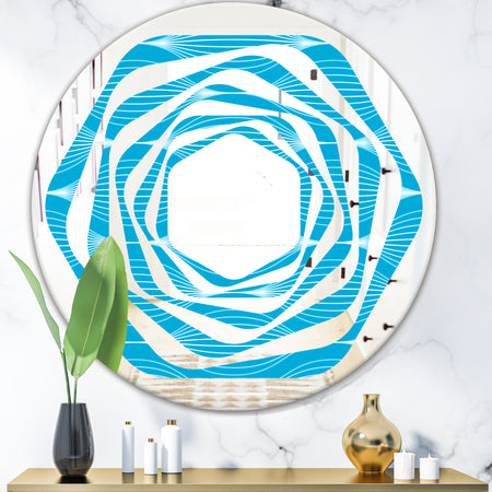 Light Blue Wave pattern - Modern Round or Oval Wall Mirror - Whirl