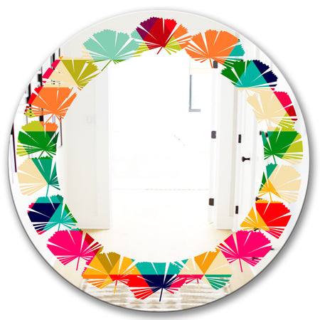 Diamond Retro IX - Modern Round or Oval Wall Mirror - Leaves