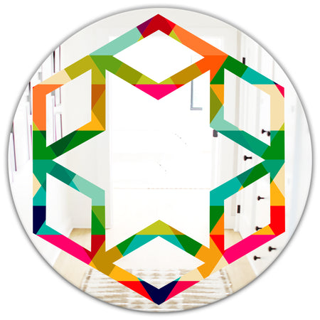 Diamond Retro IX - Modern Round or Oval Wall Mirror - Hexagon Star