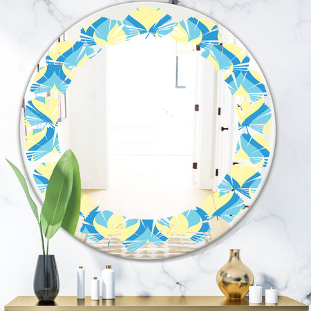 Retro Pattern Abstract Design IX - Modern Round or Oval Wall Mirror - Leaves
