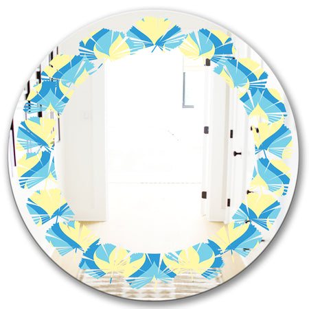 Retro Pattern Abstract Design IX - Modern Round or Oval Wall Mirror - Leaves