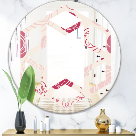roses pattern - Modern Round or Oval Wall Mirror - Hexagon Star