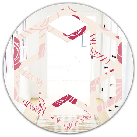 roses pattern - Modern Round or Oval Wall Mirror - Hexagon Star