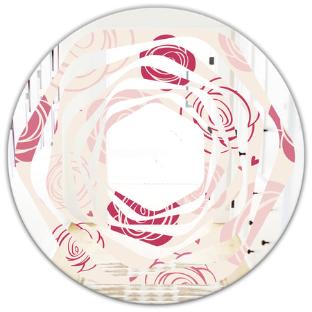 roses pattern - Modern Round or Oval Wall Mirror - Whirl