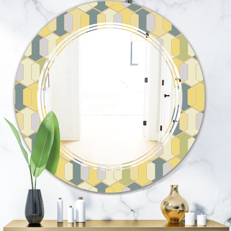 Abstract Retro Geometrical Design II - Modern Round or Oval Wall Mirror - Triple C