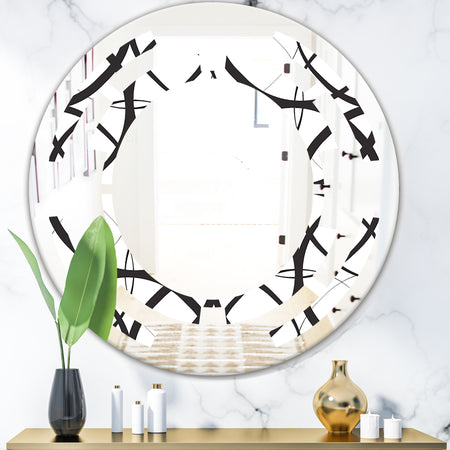 Monochrome Geometric Pattern - Modern Round or Oval Wall Mirror - Space