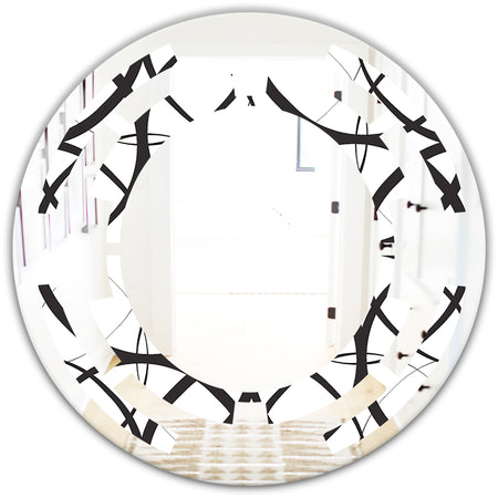 Monochrome Geometric Pattern - Modern Round or Oval Wall Mirror - Space