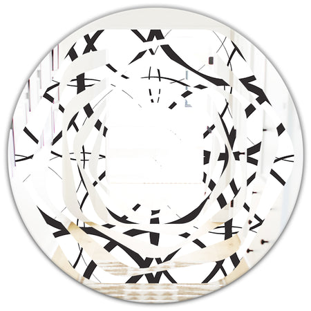 Monochrome Geometric Pattern - Modern Round or Oval Wall Mirror - Whirl