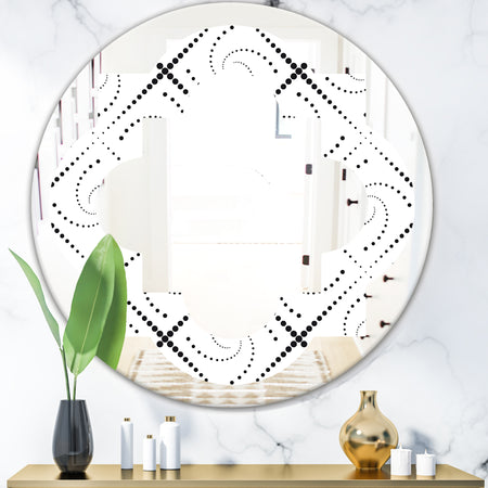 Retro Geometrical Abstract Minimal Pattern III - Modern Round or Oval Wall Mirror - Quatrefoil