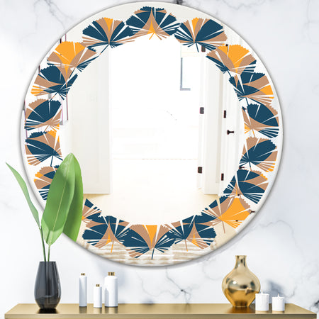 Abstract Retro Design III - Modern Round or Oval Wall Mirror - Leaves