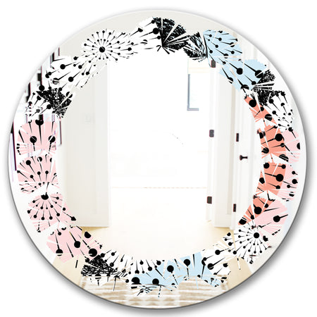 Retro Abstract Flower Design I - Modern Round or Oval Wall Mirror - Leaves