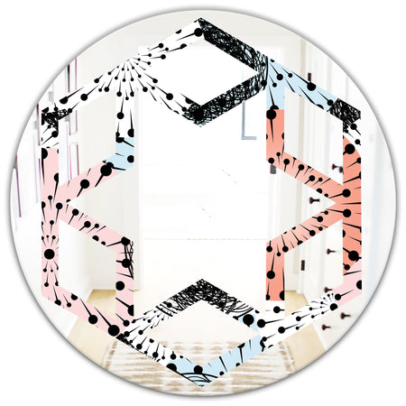 Retro Abstract Flower Design I - Modern Round or Oval Wall Mirror - Hexagon Star