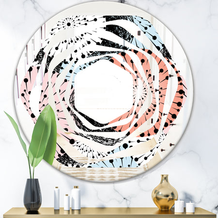 Retro Abstract Flower Design I - Modern Round or Oval Wall Mirror - Whirl