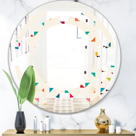 Abstract Triangular Retro Pattern I - Modern Round or Oval Wall Mirror - Space