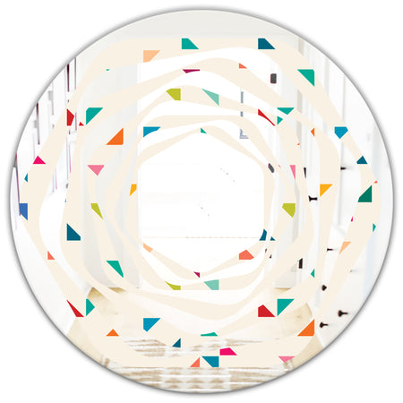 Abstract Triangular Retro Pattern I - Modern Round or Oval Wall Mirror - Whirl