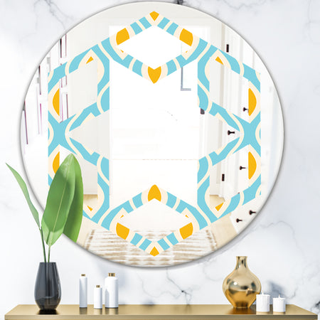 Retro Pattern Abstract Design I - Modern Round or Oval Wall Mirror - Hexagon Star