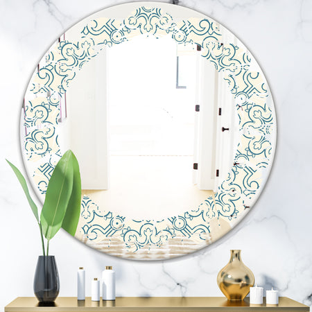 Floral Retro Pattern IV - Modern Round or Oval Wall Mirror - Leaves