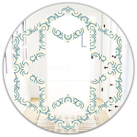 Floral Retro Pattern IV - Modern Round or Oval Wall Mirror - Hexagon Star