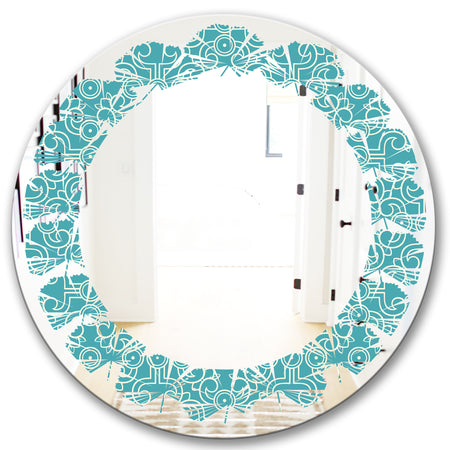 Retro Abstract Pattern Design III - Modern Round or Oval Wall Mirror - Leaves
