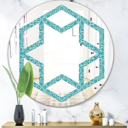 Retro Abstract Pattern Design III - Modern Round or Oval Wall Mirror - Hexagon Star
