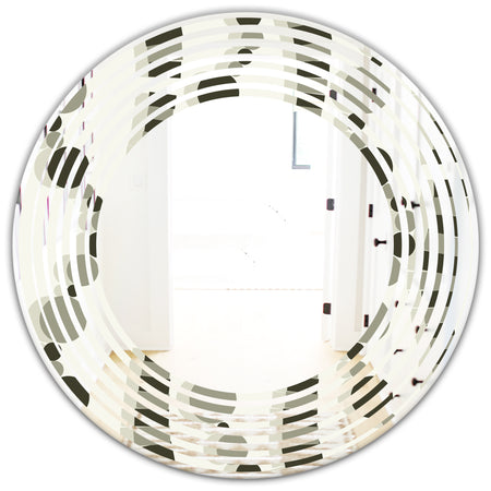 Monochrome Geometric Pattern VI - Modern Round or Oval Wall Mirror - Wave