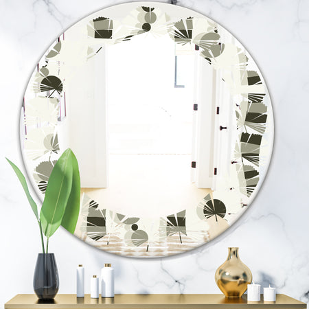 Monochrome Geometric Pattern VI - Modern Round or Oval Wall Mirror - Leaves