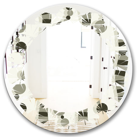Monochrome Geometric Pattern VI - Modern Round or Oval Wall Mirror - Leaves