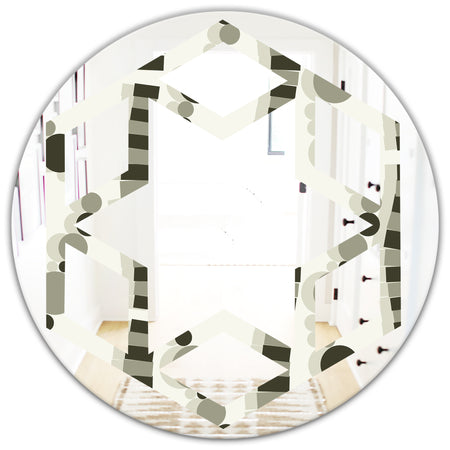 Monochrome Geometric Pattern VI - Modern Round or Oval Wall Mirror - Hexagon Star