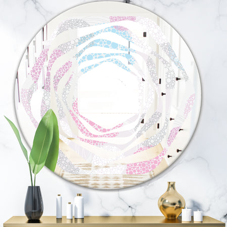 Circular Abstract Retro Geometric III - Modern Round or Oval Wall Mirror - Whirl