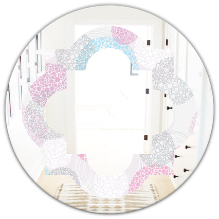 Circular Abstract Retro Geometric III - Modern Round or Oval Wall Mirror - Quatrefoil