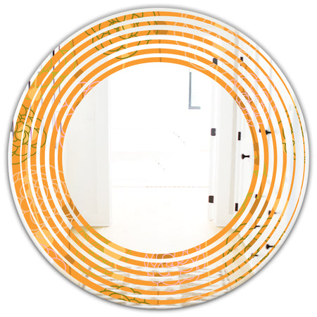 Retro handdrawn flowers III - Modern Round or Oval Wall Mirror - Wave
