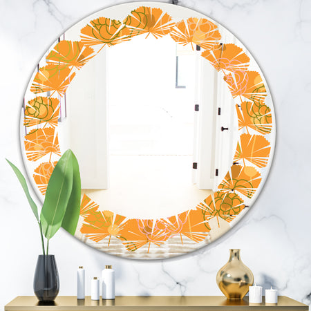 Retro handdrawn flowers III - Modern Round or Oval Wall Mirror - Leaves