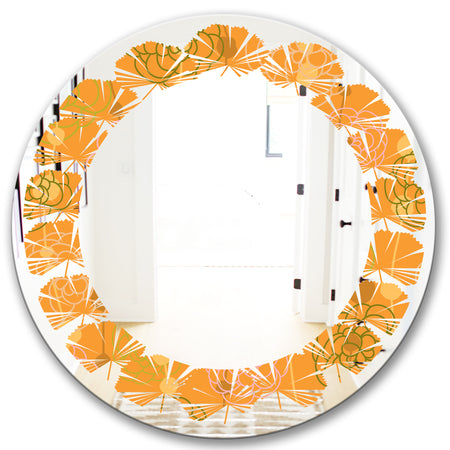 Retro handdrawn flowers III - Modern Round or Oval Wall Mirror - Leaves