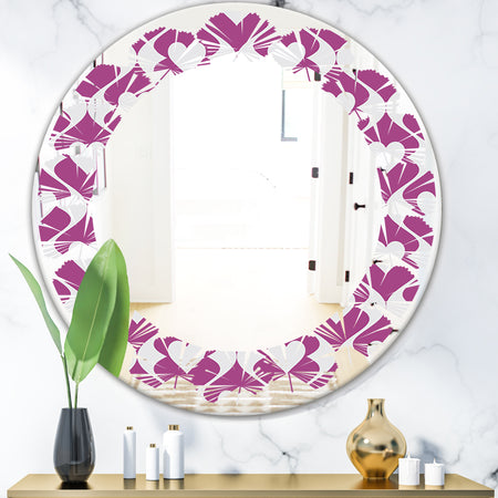 Retro Pattern Abstract Design VIII - Modern Round or Oval Wall Mirror - Leaves