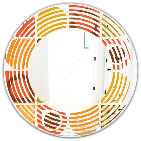 Abstract Retro Geometric Pattern VI - Modern Round or Oval Wall Mirror - Wave