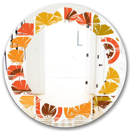 Abstract Retro Geometric Pattern VI - Modern Round or Oval Wall Mirror - Leaves