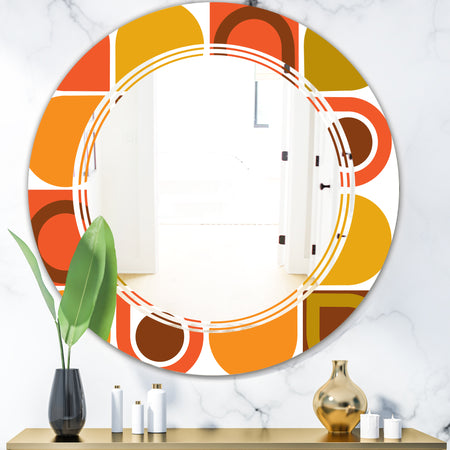 Abstract Retro Geometric Pattern VI - Modern Round or Oval Wall Mirror - Triple C