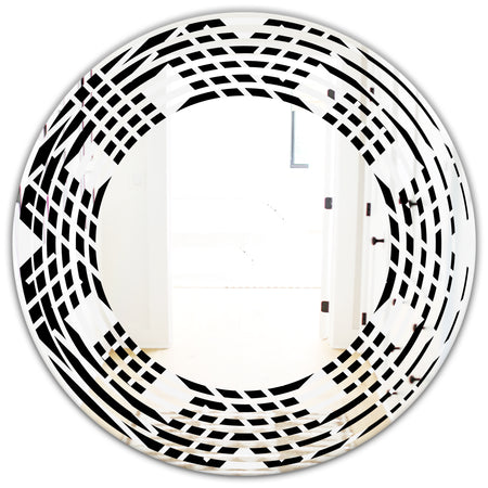 Monochrome Geometric Pattern II - Modern Round or Oval Wall Mirror - Wave