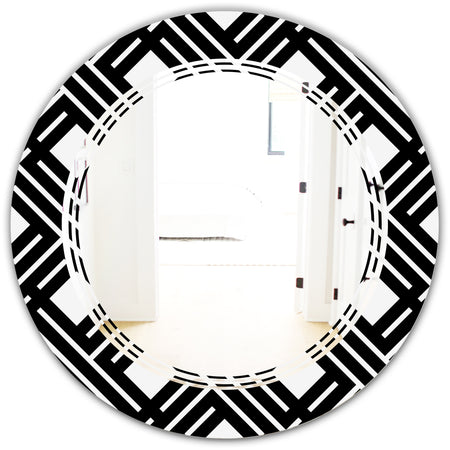 Monochrome Geometric Pattern II - Modern Round or Oval Wall Mirror - Triple C