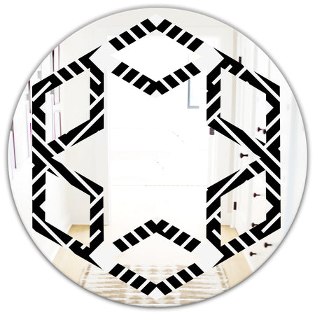 Monochrome Geometric Pattern II - Modern Round or Oval Wall Mirror - Hexagon Star