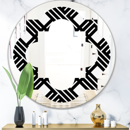 Monochrome Geometric Pattern II - Modern Round or Oval Wall Mirror - Quatrefoil