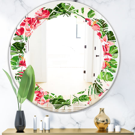 Tropical Leaves and Flowers I - Cottage Round or Oval Wall Mirror - Leaves